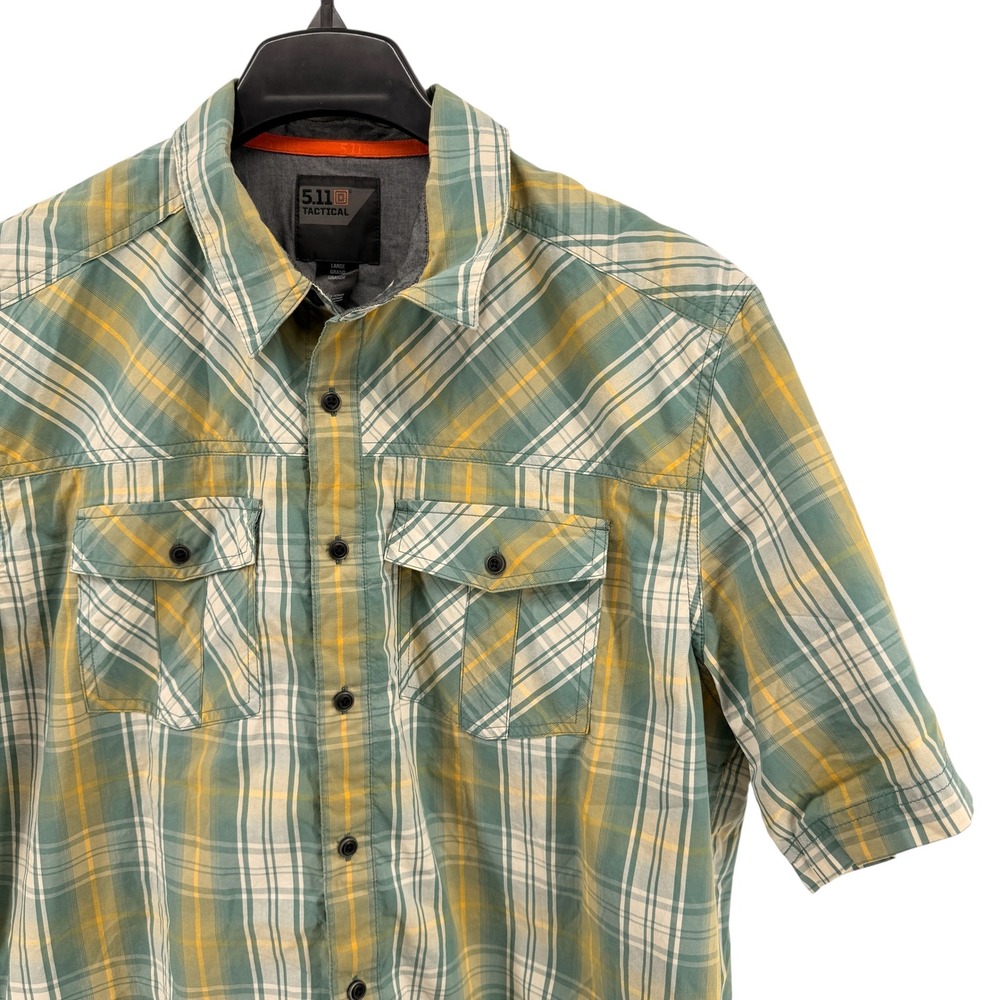 5.11 Tactical Mens Large Pre-Owned Shirt Green Yellow Plaid‎ Utility Performance